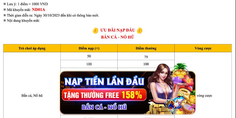 Nạp lần đầu Nổ hũ  - Bắn Cá tặng thưởng 158%